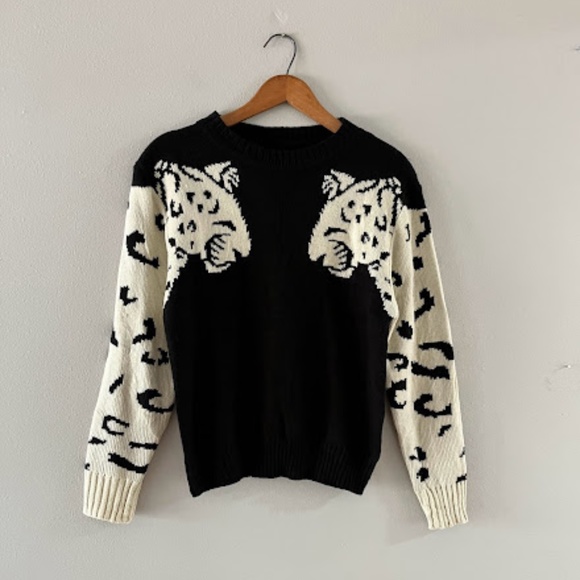 Source Unknown Sweaters - Leopard Print Sweater, Black and Cream, NSF